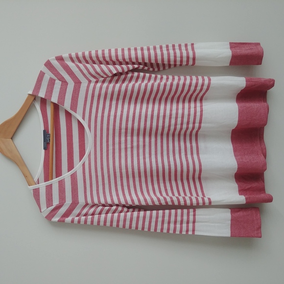 Vince lightweight soft knit top off white and pink stripes Small - Picture 1 of 9